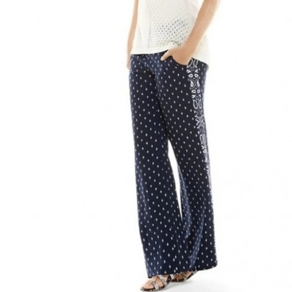 Cabi Track Star Navy Wide Leg Lightweight Pants - Picture 1 of 8